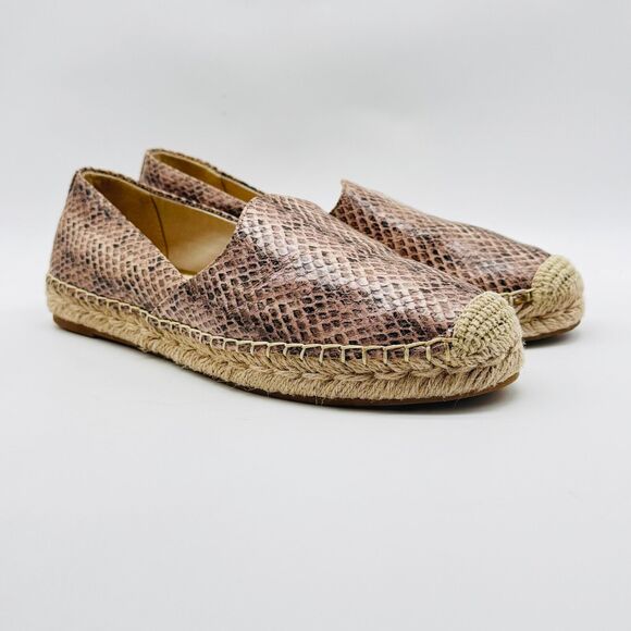 Sam Edelman Shoes Womens 9 Brown Leather Espadrille Snake Print Casual Slip On - Picture 1 of 10